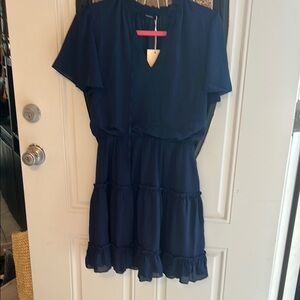 Blue Ruffled Tiered Mini Dress with Short Sleeves